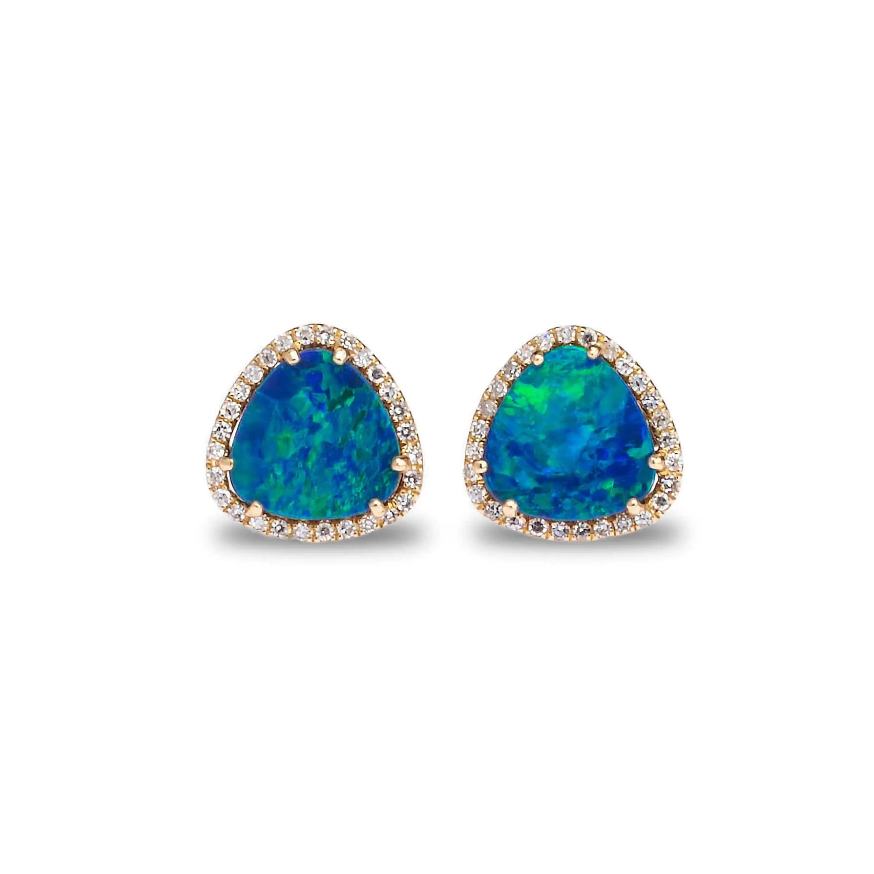 14K Gold Organic Opal and Diamond Stud Earrings