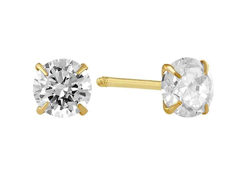 14k Yellow Gold CZ Screw back Earrings