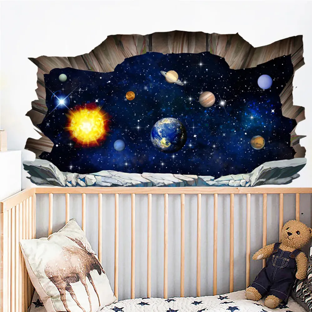 3D Outer-Space Planets Cosmic Wall Stickers