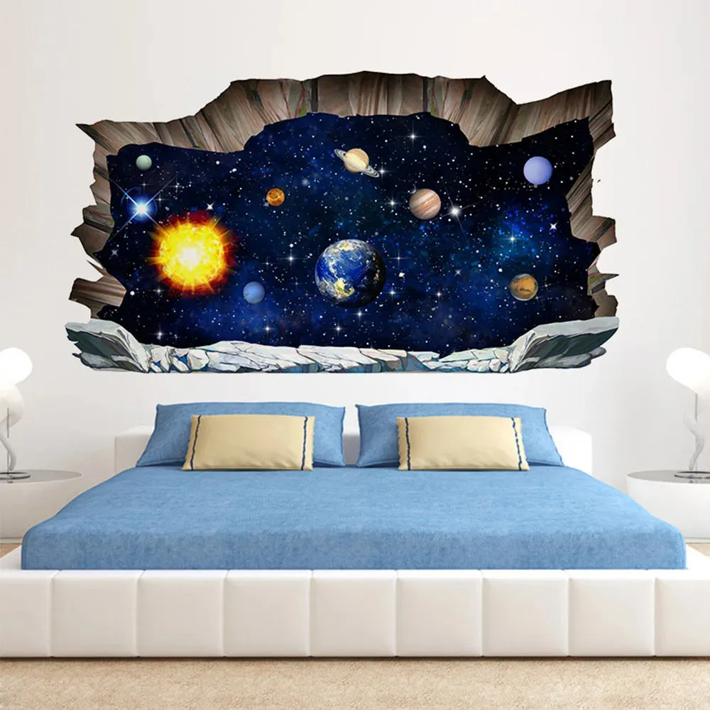 3D Outer-Space Planets Cosmic Wall Stickers