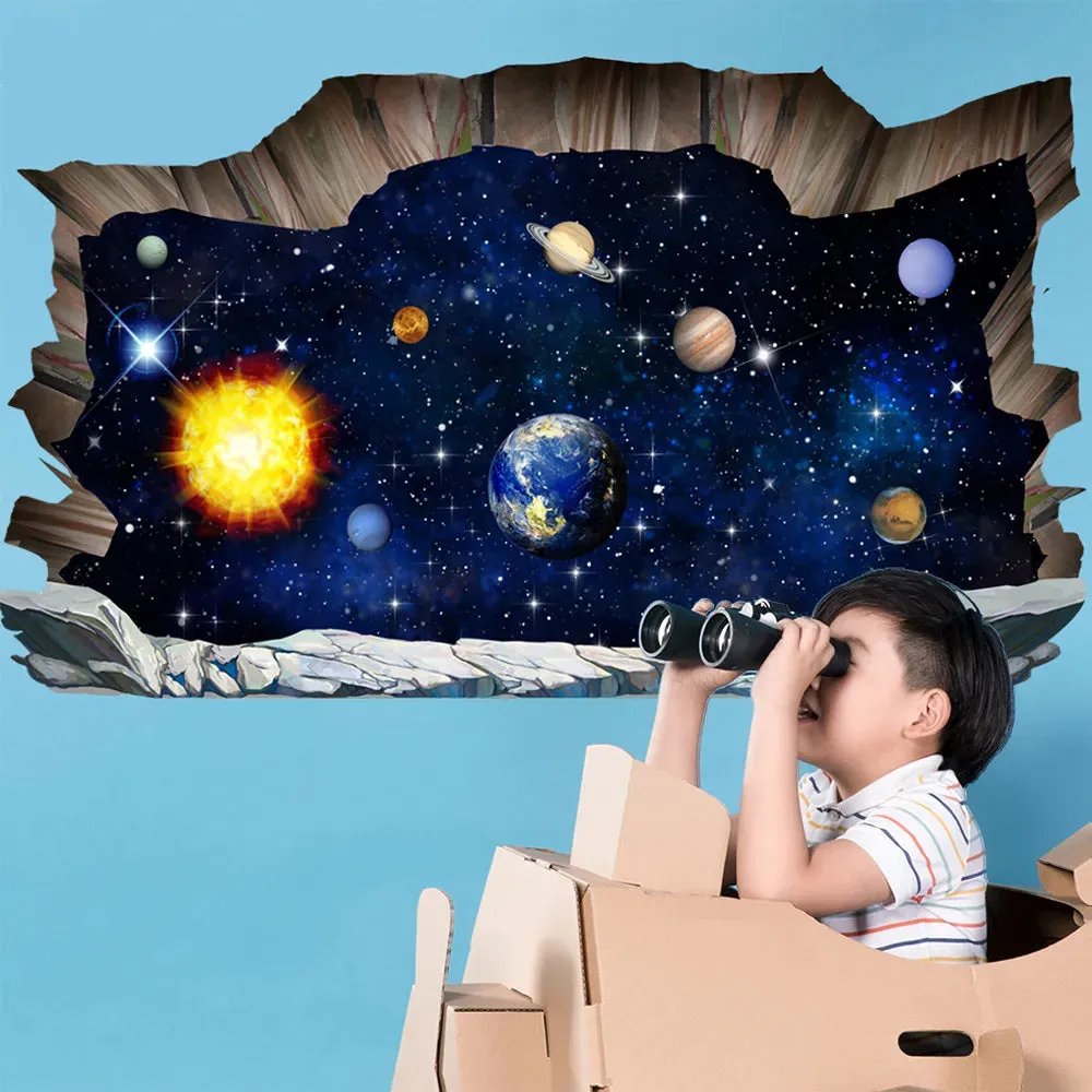 3D Outer-Space Planets Cosmic Wall Stickers