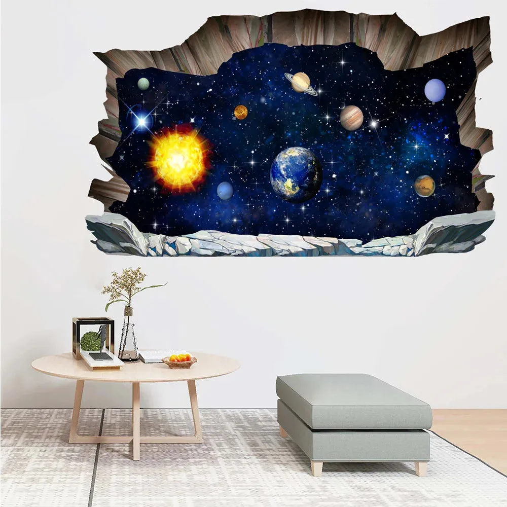 3D Outer-Space Planets Cosmic Wall Stickers