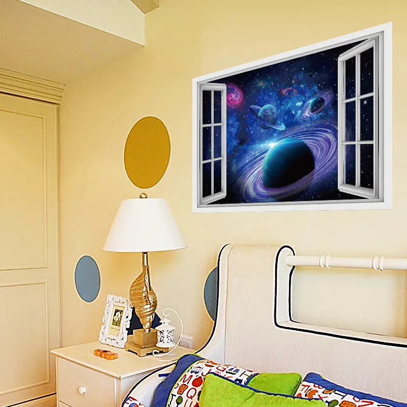 3D Outer-Space Planets Cosmic Wall Stickers