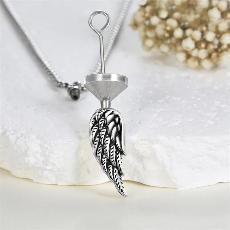 925 Sterling Silver Wing Urn Necklace for Ashes Necklace Angel Wing Cremation Jewelry Memory