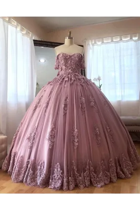 Ball Gown Off The Shoulder Tulle Quinceanera Dress With Lace Appliques, Puffy Prom Dress,JL20013