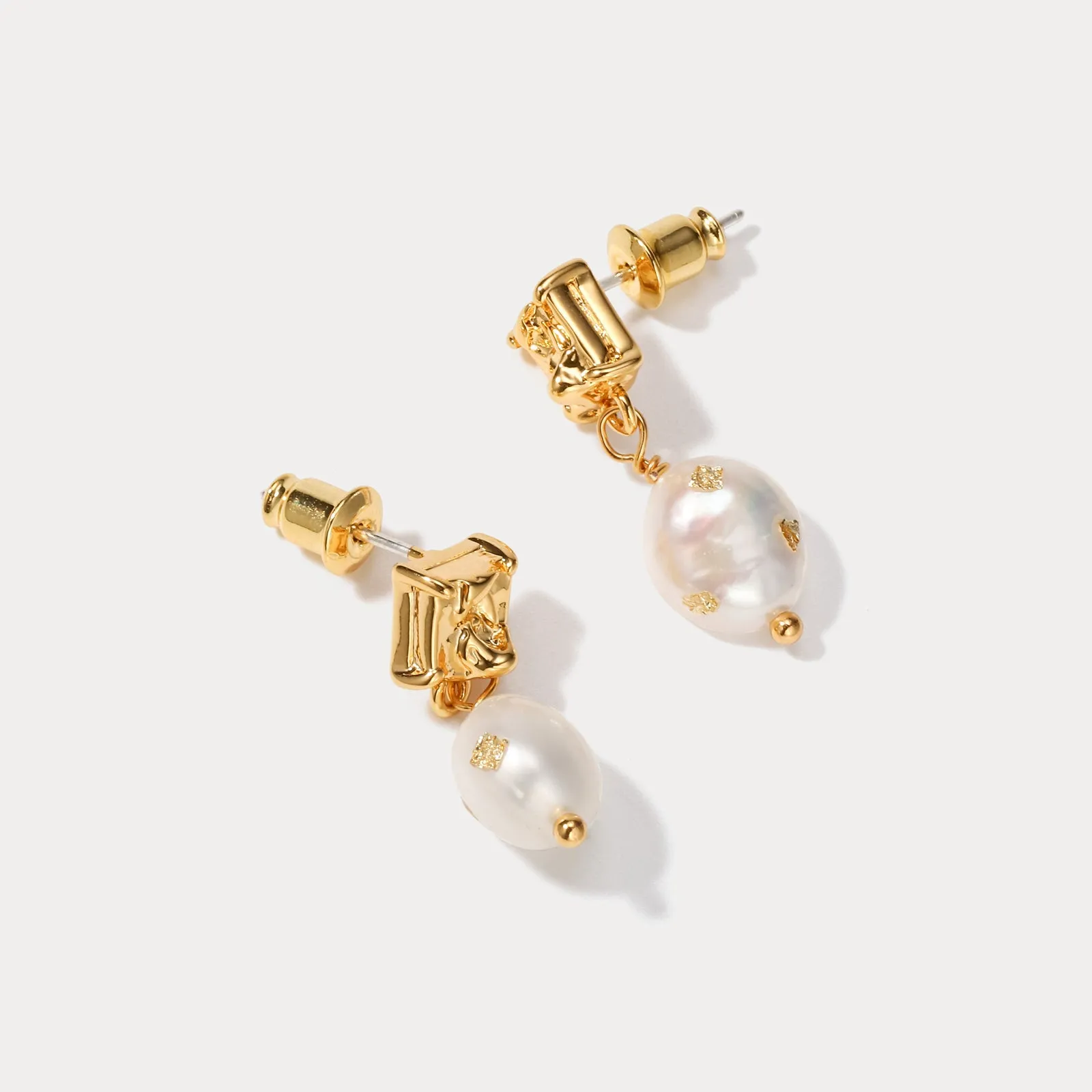 Baroque Gold Foil Pearl Stud Earrings