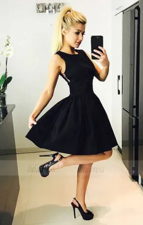 Black Homecoming Dress,Criss Cross Prom Dress,Satin Homecoming Dress,BD98439