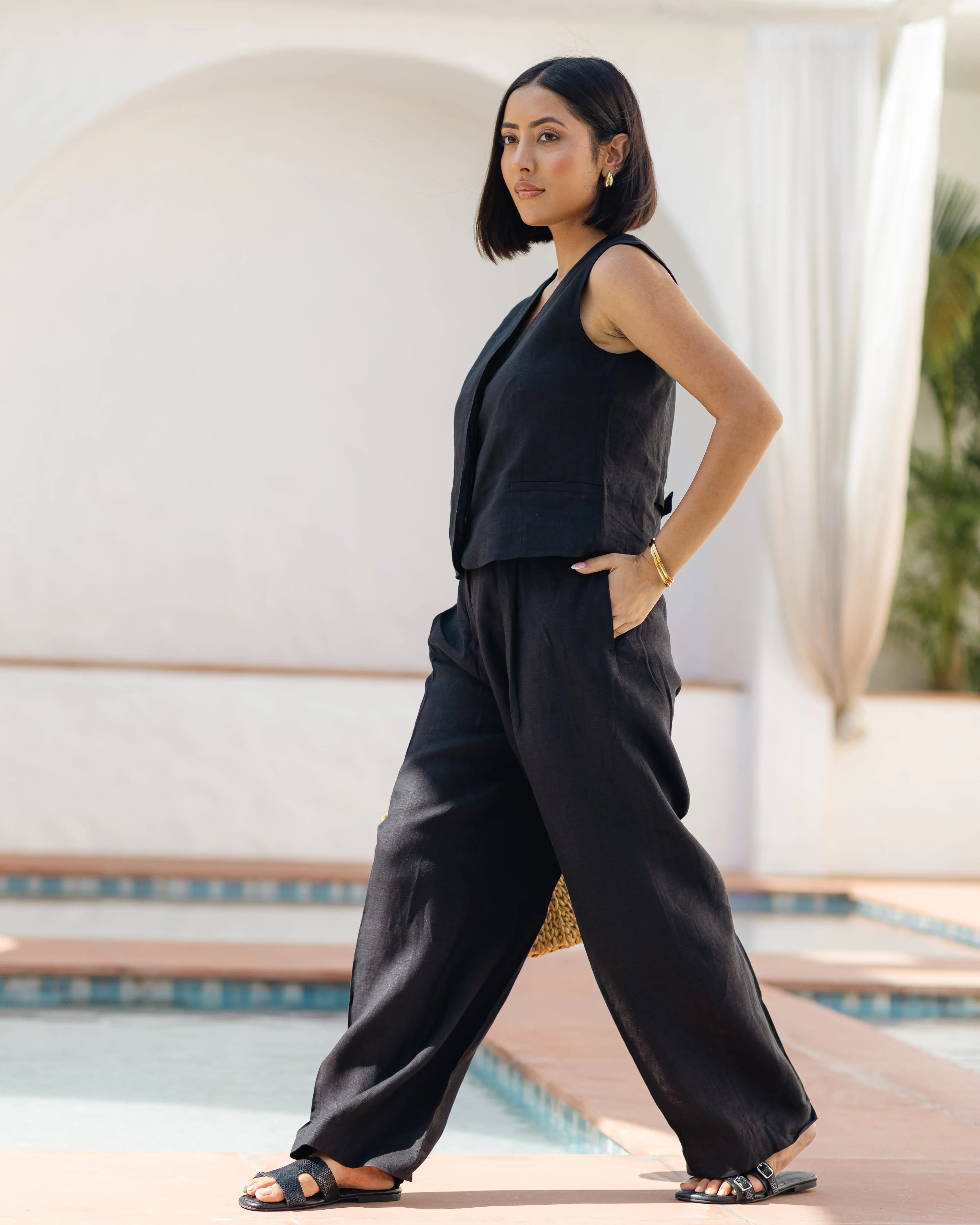 Black Linen Waistcoat & Trousers