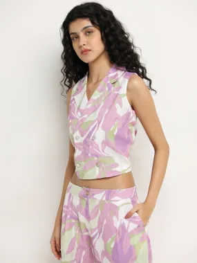 Bombay Paisley Lilac Waistcoat-Style Cotton Blend Top