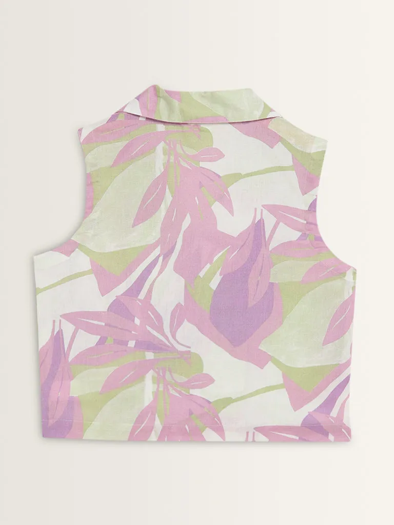 Bombay Paisley Lilac Waistcoat-Style Cotton Blend Top