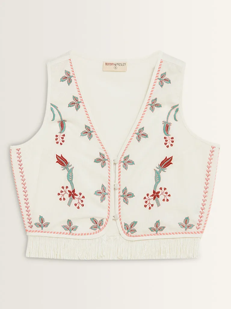 Bombay Paisley White Cotton Blend Waistcoat-Style Top