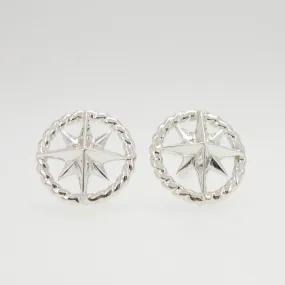 Compass Rose Medium Sterling Silver Rope Rim Stud Earrings