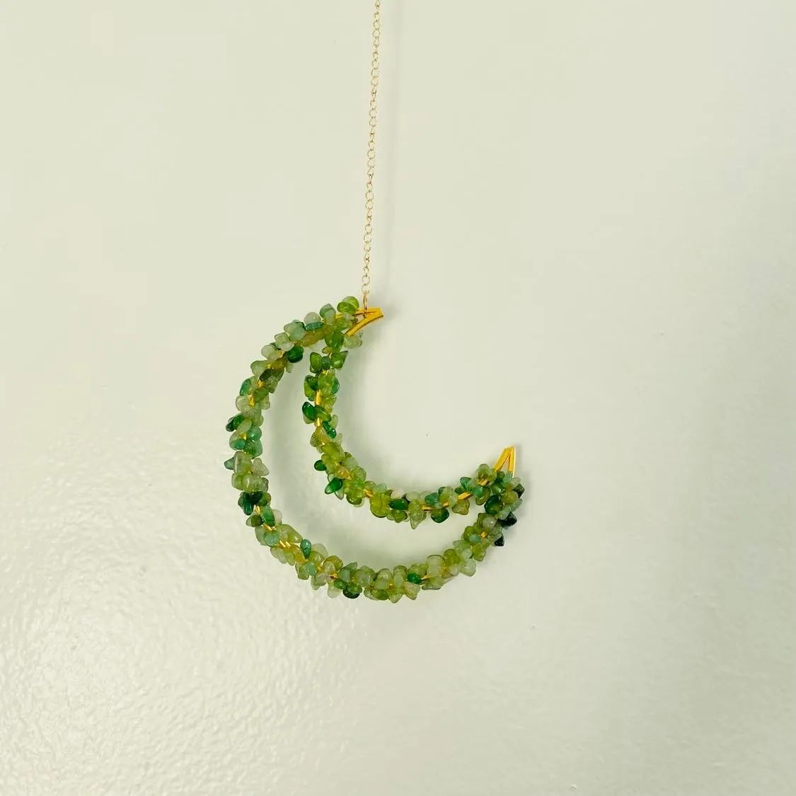 Crystal Suncatcher, Handmade Moon Hanging, Wall Decor, Home Decor, Green Aventurine Crystal Hanging, Gift For Her, Crescent Moon Hanging