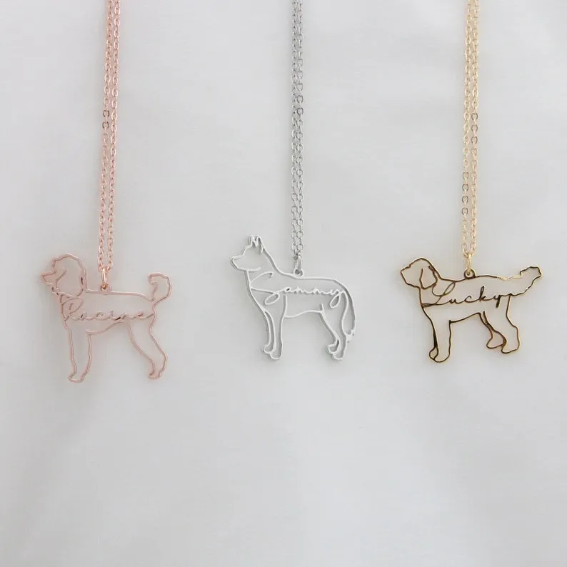 Custom Dog Necklace with Name Personalized Jewelry for Women Animal Pet Memorial Gift Dog Breed Silhouette Necklace