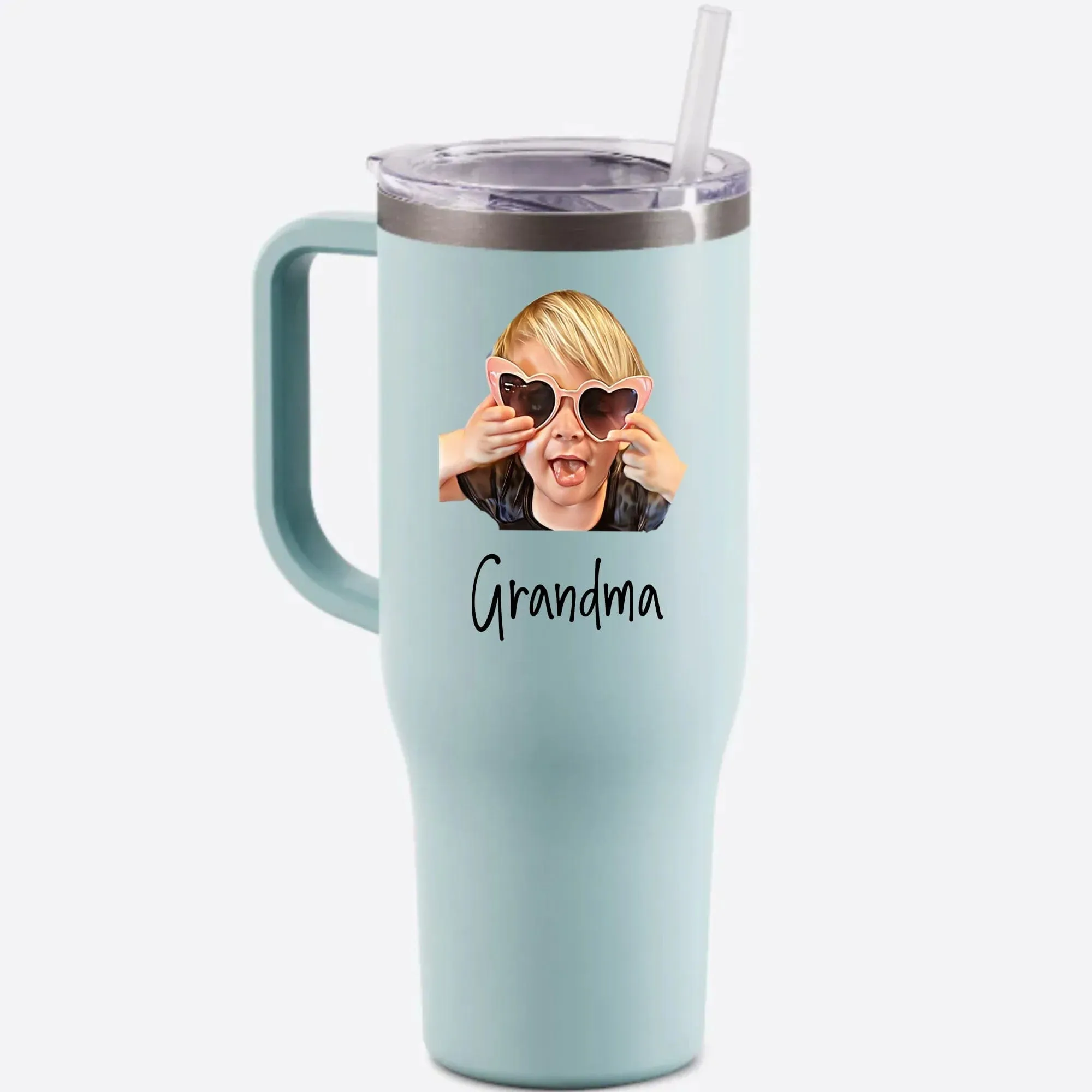 Custom Your Photo & Text Personalized 40oz Stainless Steel Travel Mug with Handle and Straw Lid Large Capacity Car Cup