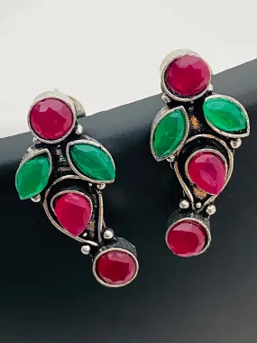 Dazzling Red And Green Color Designer Oxidized Earrings For women