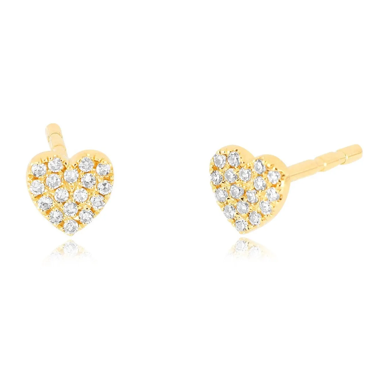 EF Collection - Diamond Heart Stud Earrings, Yellow Gold