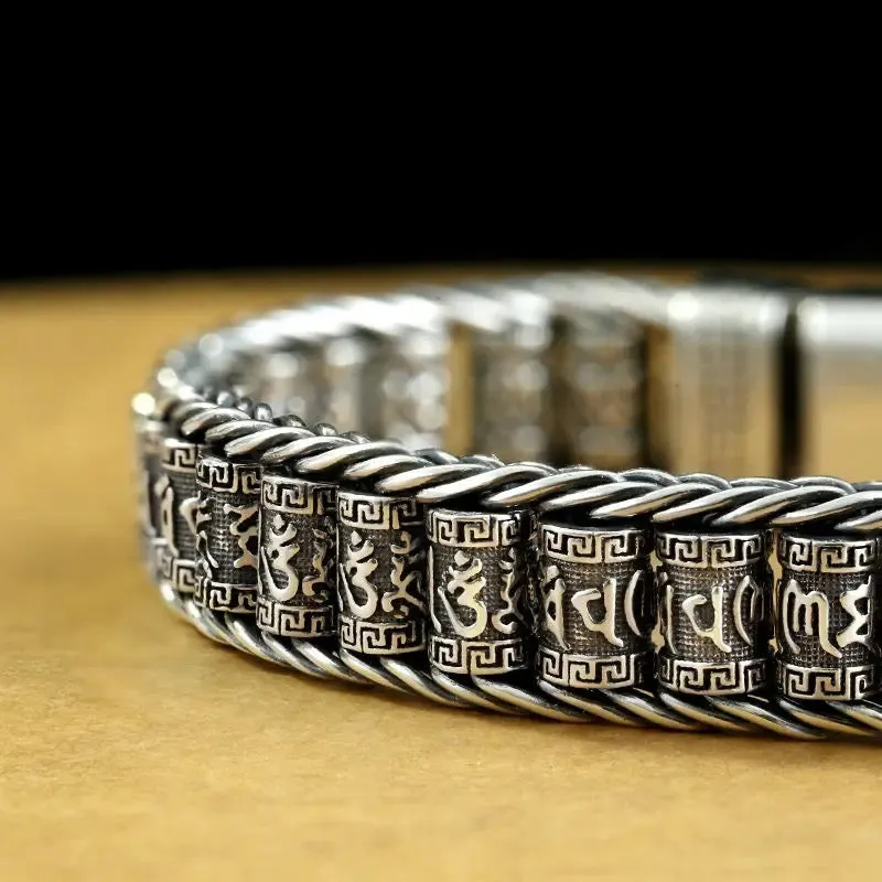 Handmade Creative Passepartout Prayer Wheel Bracelet Men's Sterling Silver Female Transfer Beads Six-Character Mantra Retro X135085