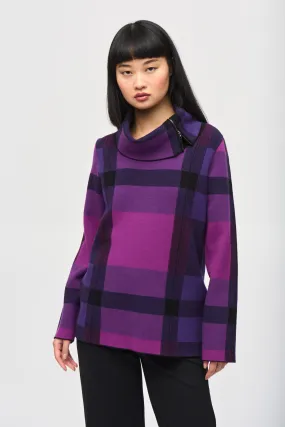 Joseph Ribkoff Plaid Jacquard Cowl Neck Sweater - Style 243943