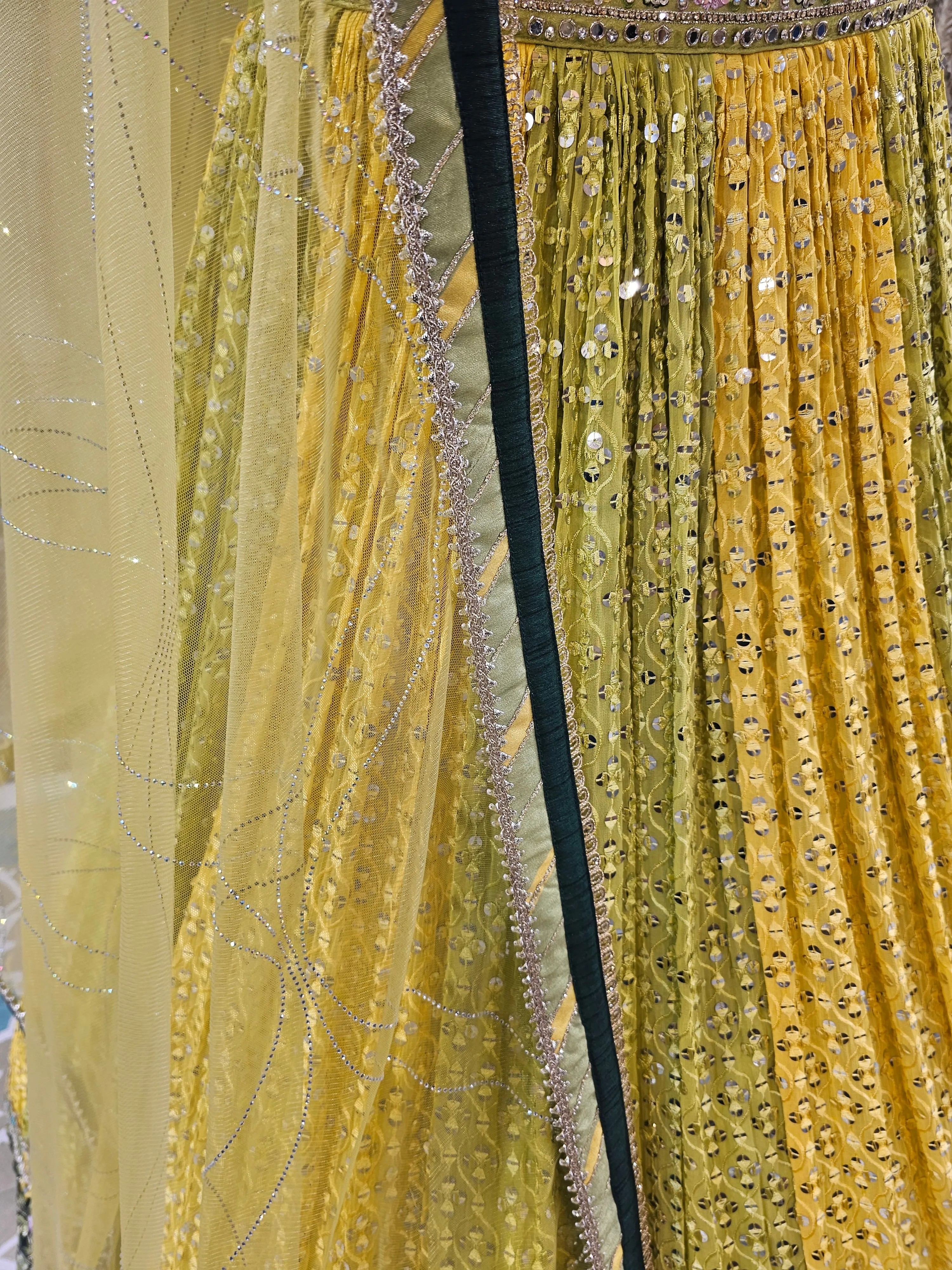 Lehenga Choli with Yellow and Green Kalis