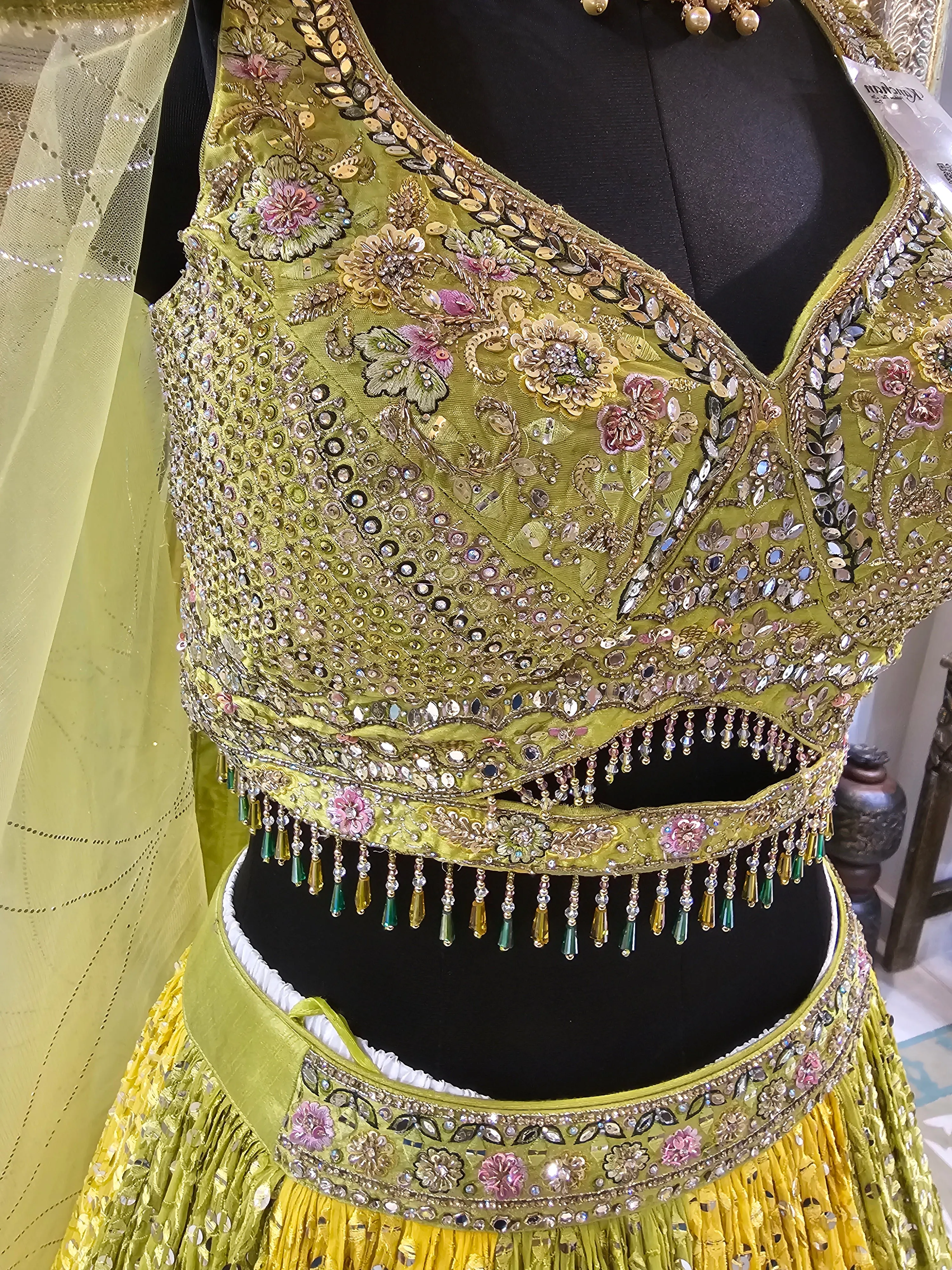 Lehenga Choli with Yellow and Green Kalis