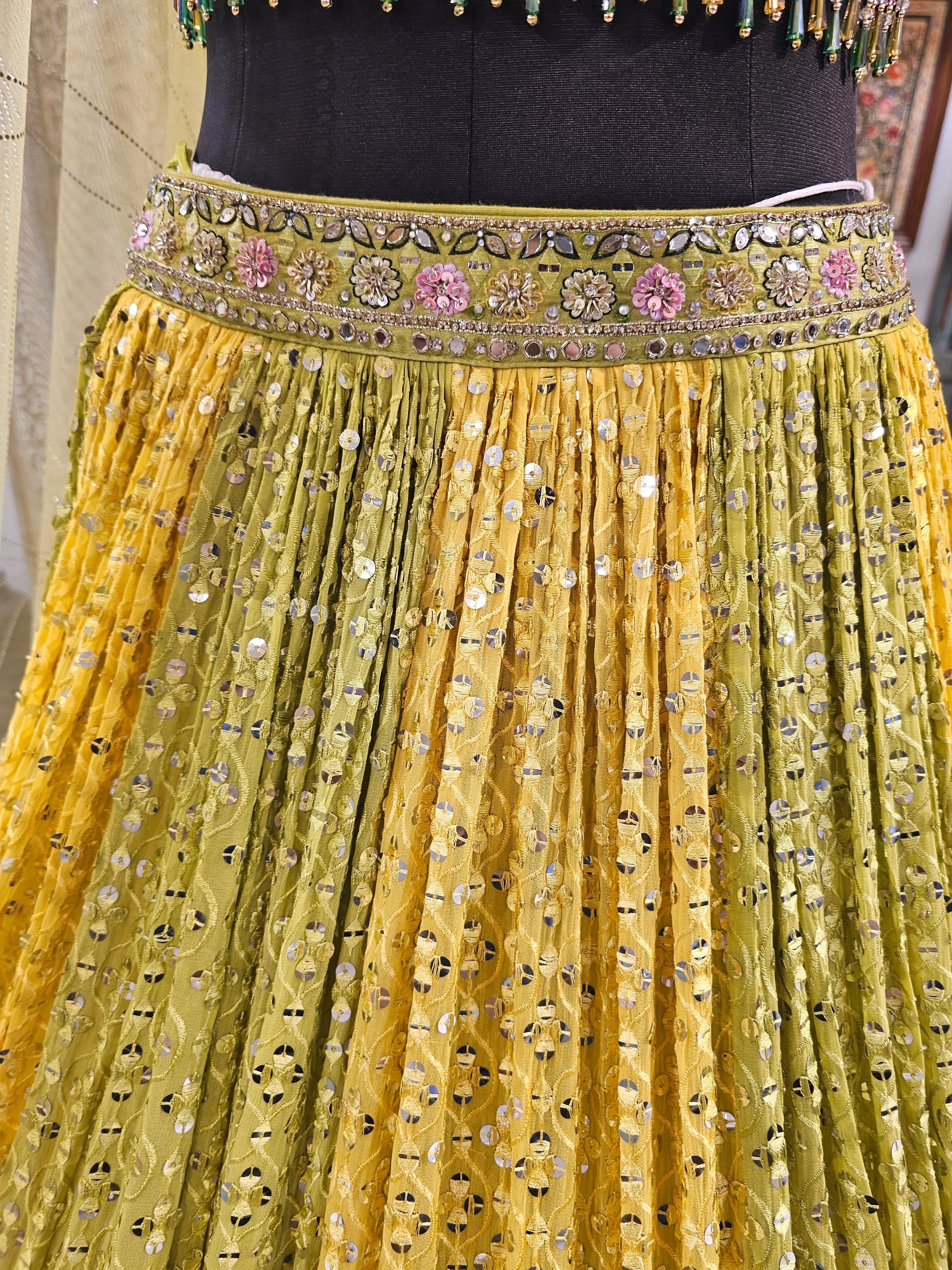 Lehenga Choli with Yellow and Green Kalis