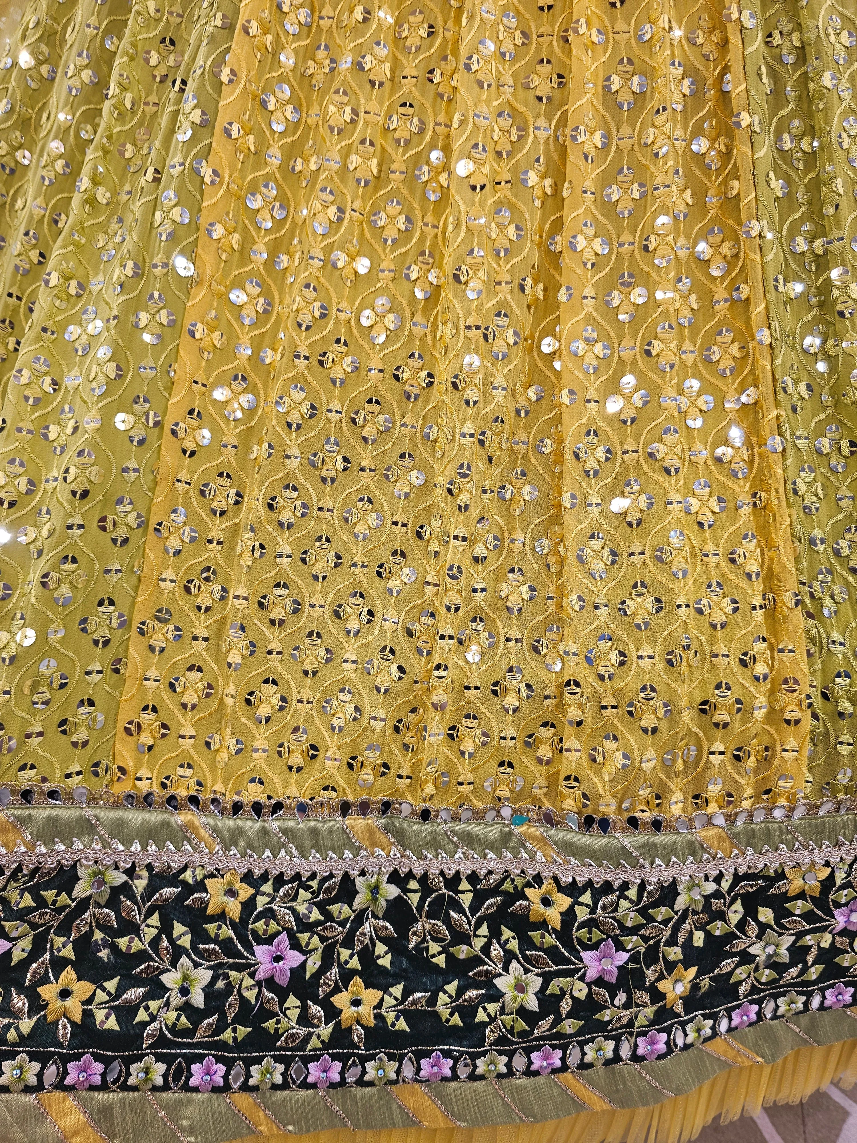 Lehenga Choli with Yellow and Green Kalis