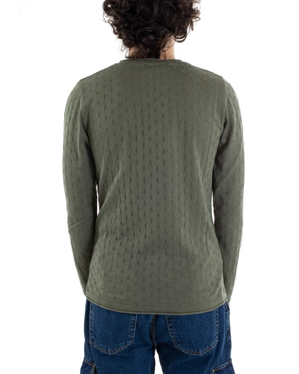 Maglioncino Girocollo Uomo Maglia Leggera Verde Bucata GIOSAL-M1478A