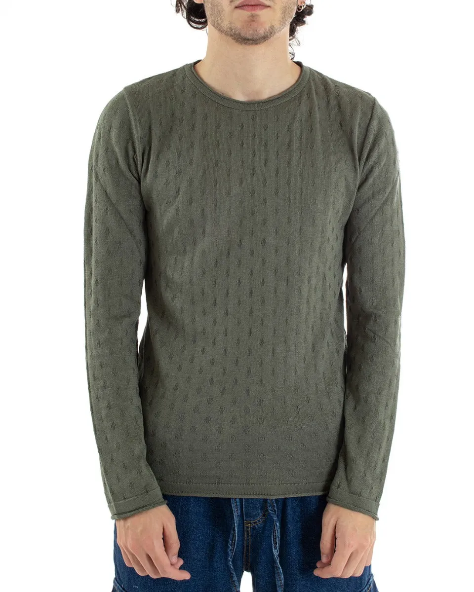 Maglioncino Girocollo Uomo Maglia Leggera Verde Bucata GIOSAL-M1478A