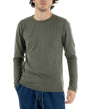 Maglioncino Girocollo Uomo Maglia Leggera Verde Bucata GIOSAL-M1478A