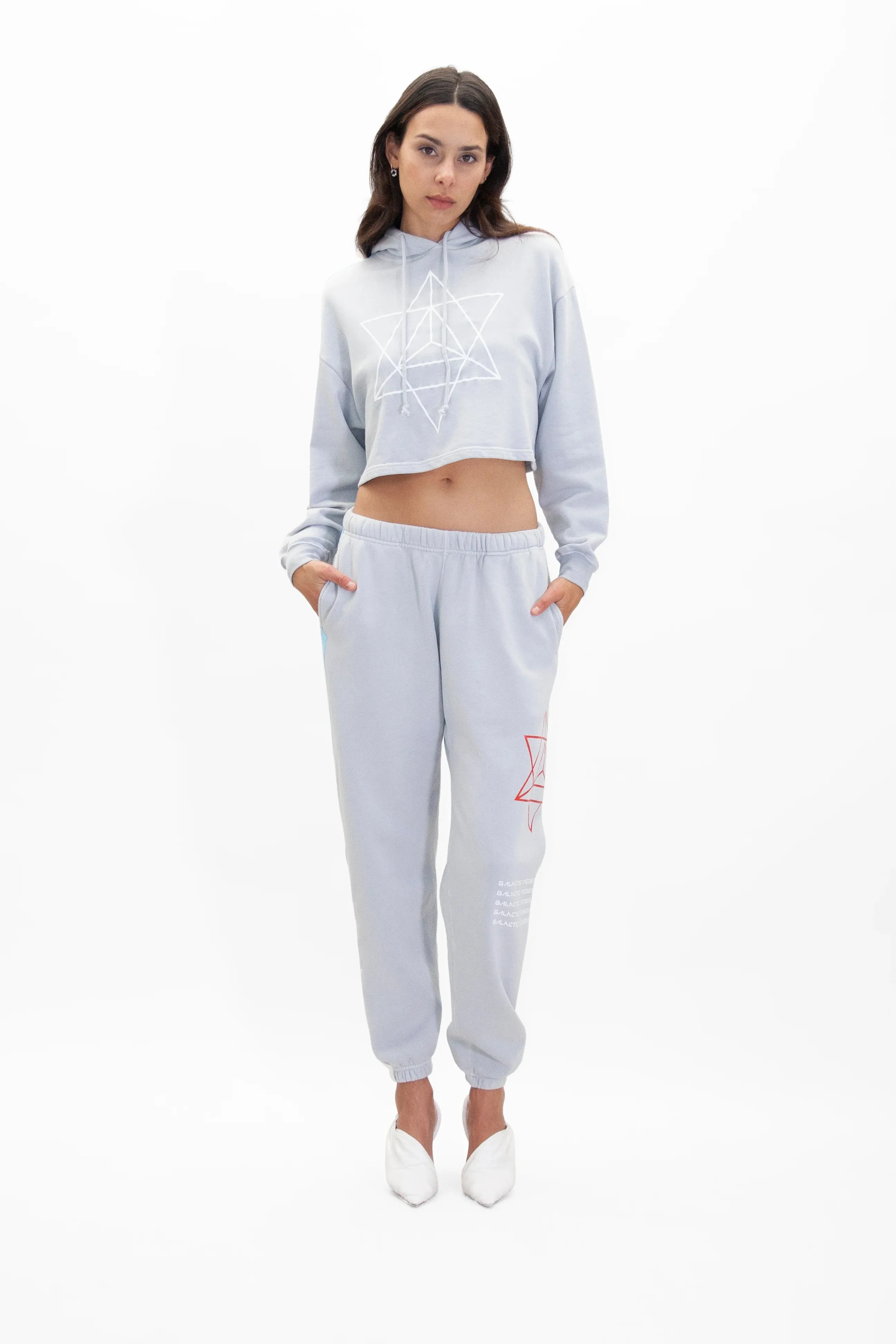 Merkaba Cropped Hoodie in Galactic Gray