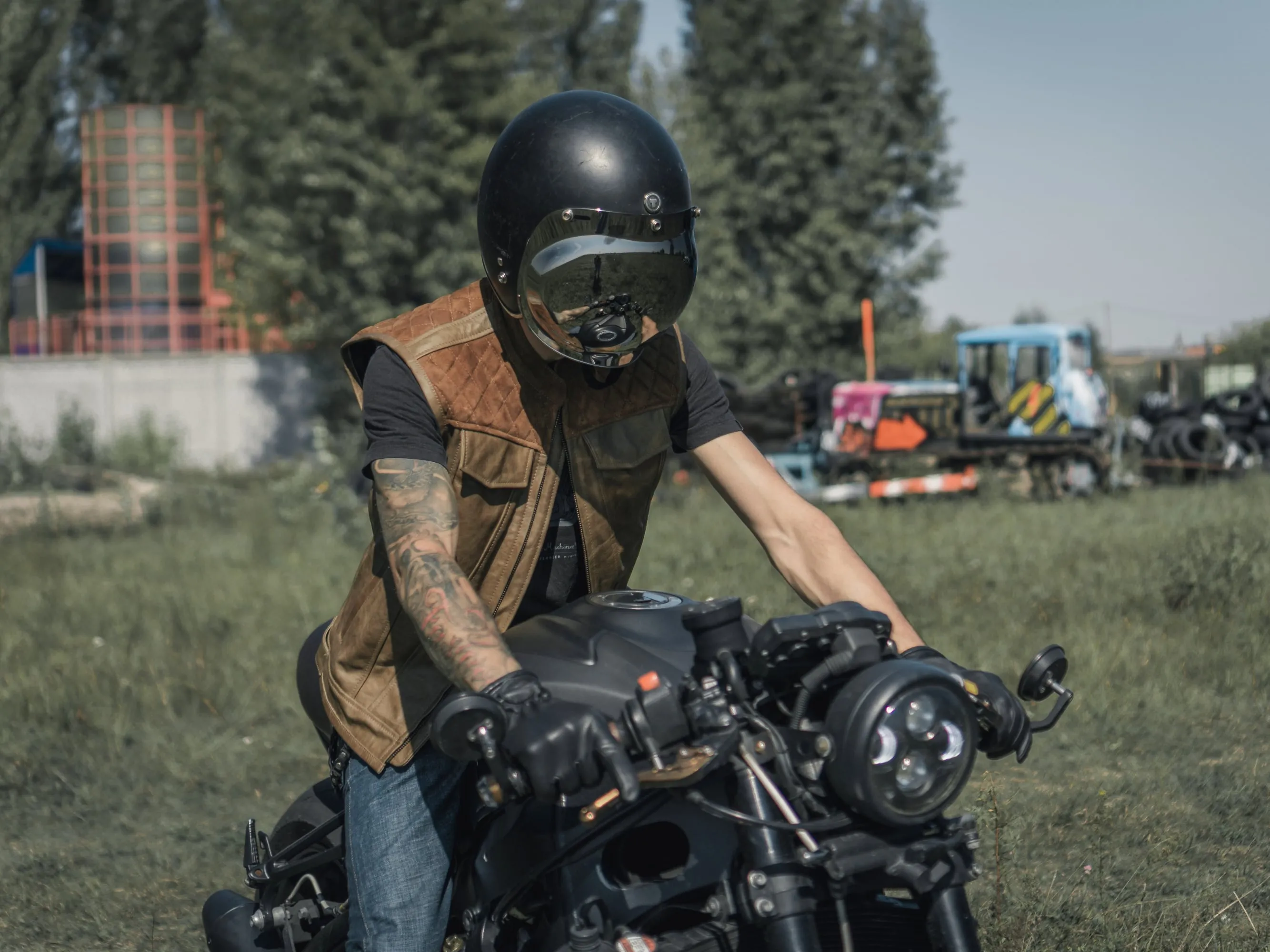 Motorcycle Club Leather Vest, Diamond Stitch Suede