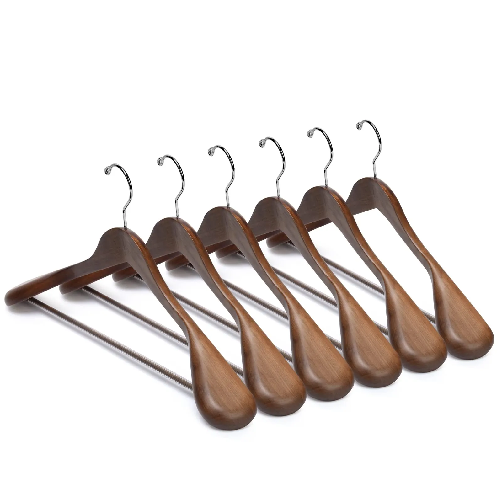 Nature Smile Luxury Wooden Suit Hangers 6 Pack Wood Coat Hangers Jacket Outerwear Shirt Hangers,with Extra-Wide Shoulder, 360 Degree Swivel Hooks & Anti-Slip Bar with Screw(Retro Color)