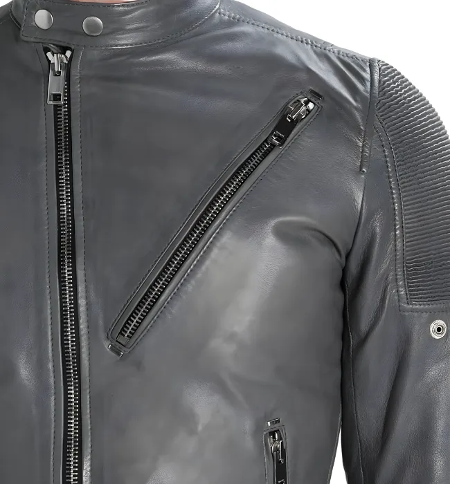 New Grey Cafe Racer Biker Leather Rider Jacket