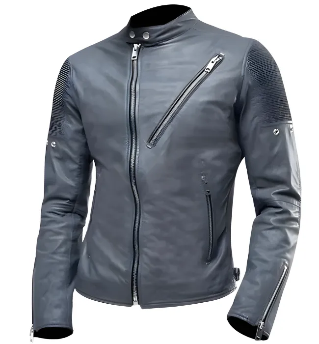 New Grey Cafe Racer Biker Leather Rider Jacket