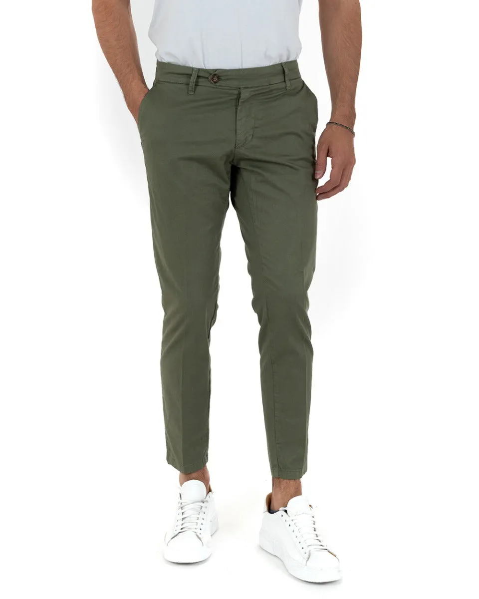 Pantaloni Uomo Cotone Tasca America Abbottonatura Allungata Capri Sartoriale Verde GIOSAL-P5687A