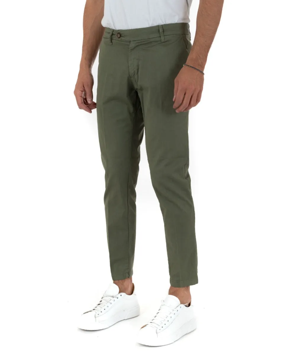 Pantaloni Uomo Cotone Tasca America Abbottonatura Allungata Capri Sartoriale Verde GIOSAL-P5687A