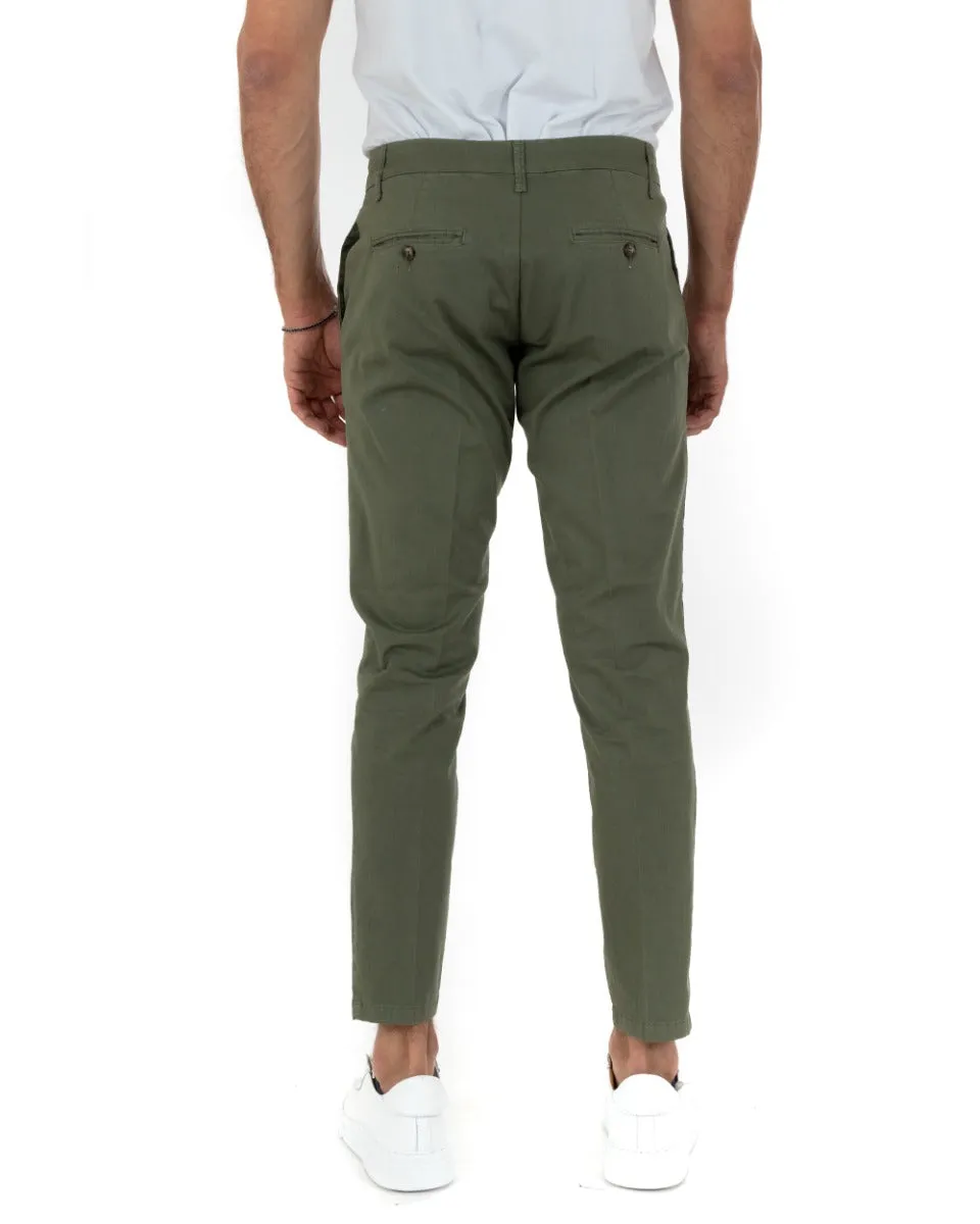 Pantaloni Uomo Cotone Tasca America Abbottonatura Allungata Capri Sartoriale Verde GIOSAL-P5687A