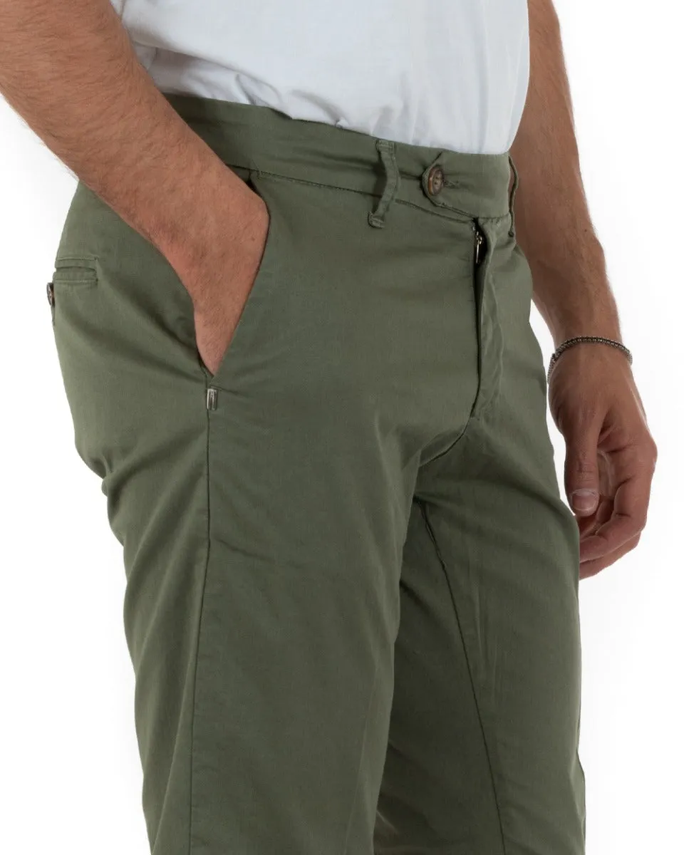 Pantaloni Uomo Cotone Tasca America Abbottonatura Allungata Capri Sartoriale Verde GIOSAL-P5687A