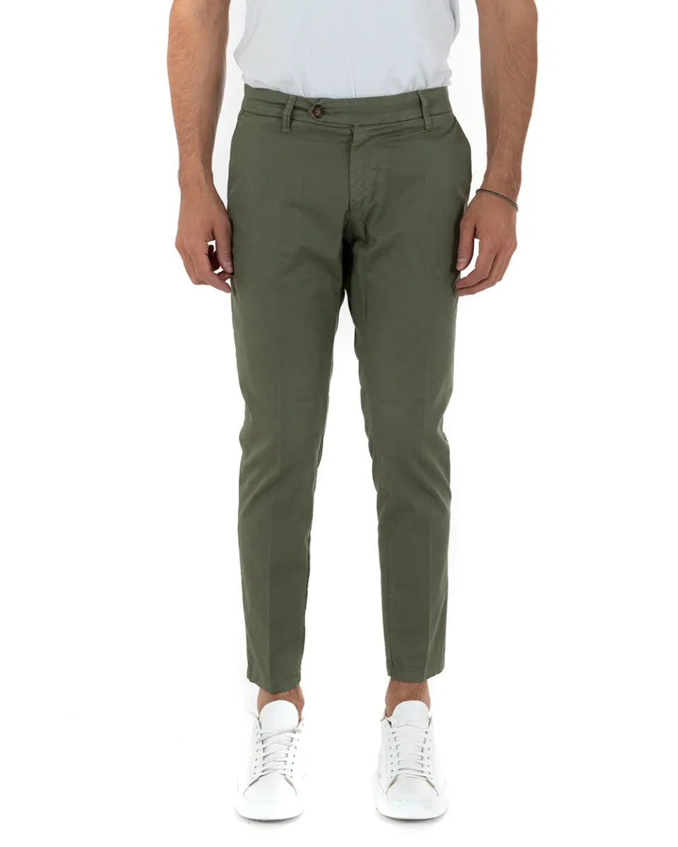 Pantaloni Uomo Cotone Tasca America Abbottonatura Allungata Capri Sartoriale Verde GIOSAL-P5687A