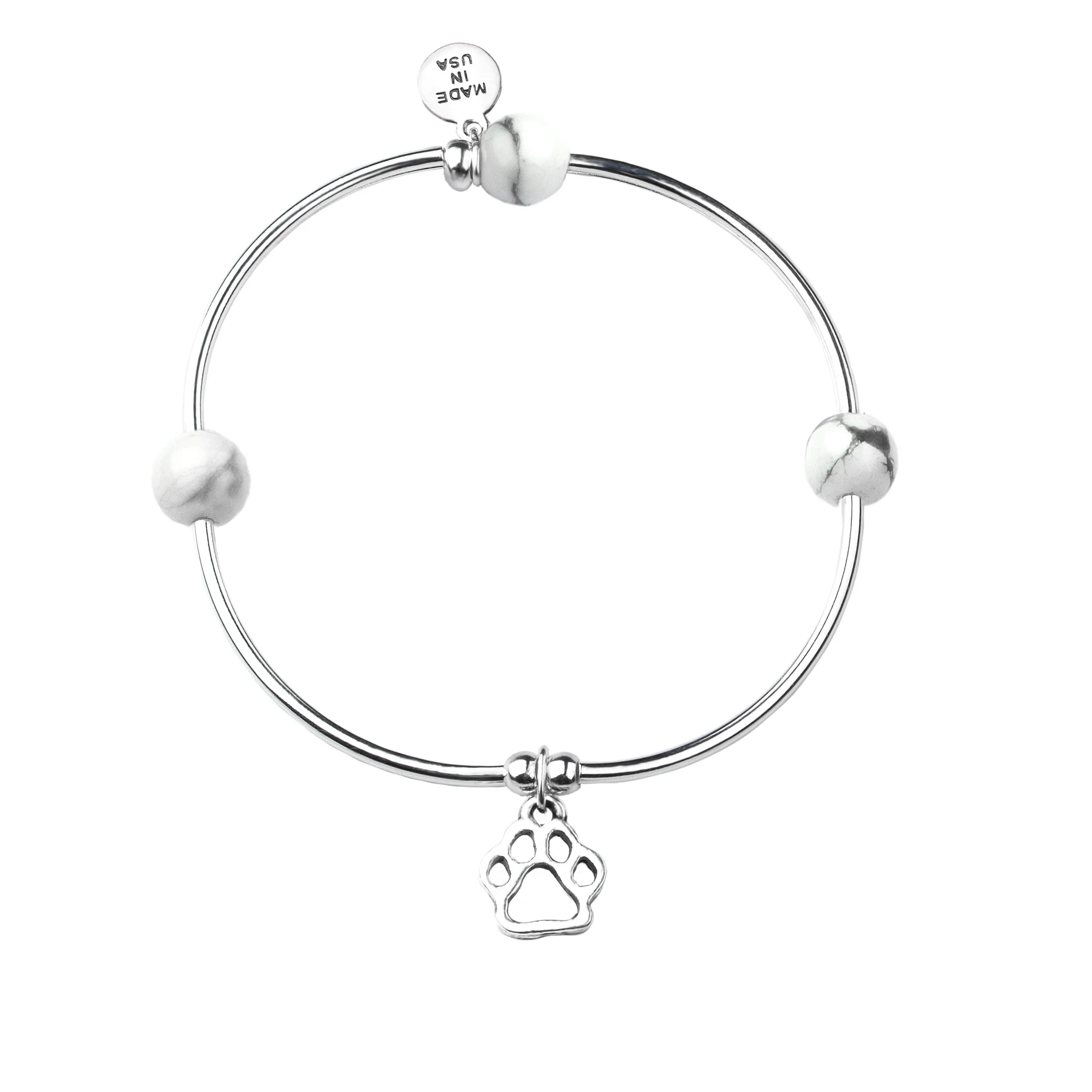 Paw Print | Soft Bangle Charm Bracelet | Howlite