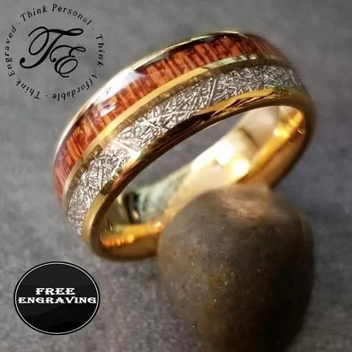 Personalized Men's Real Tungsten Wedding Band - Wood and Meteorite Inay