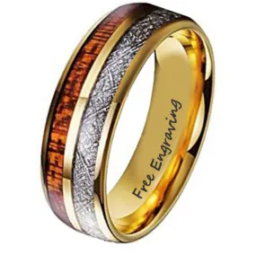 Personalized Men's Real Tungsten Wedding Band - Wood and Meteorite Inay