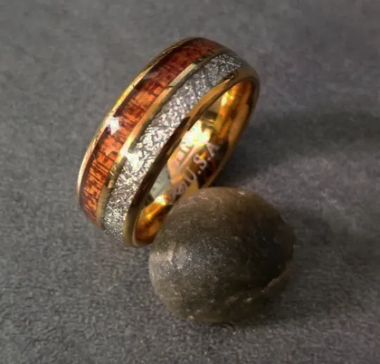 Personalized Men's Real Tungsten Wedding Band - Wood and Meteorite Inay