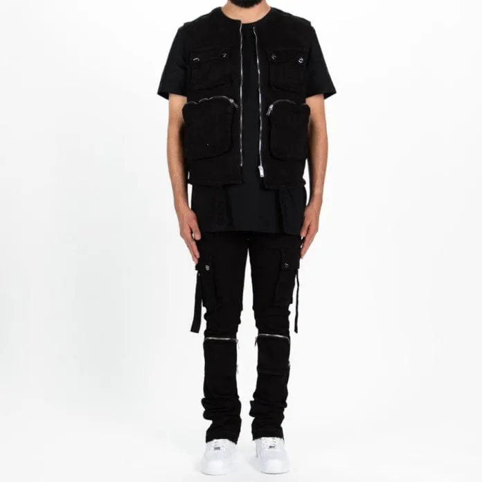 Pheelings Never Look Back Cargo Flare Stack Denim (Jet Black)