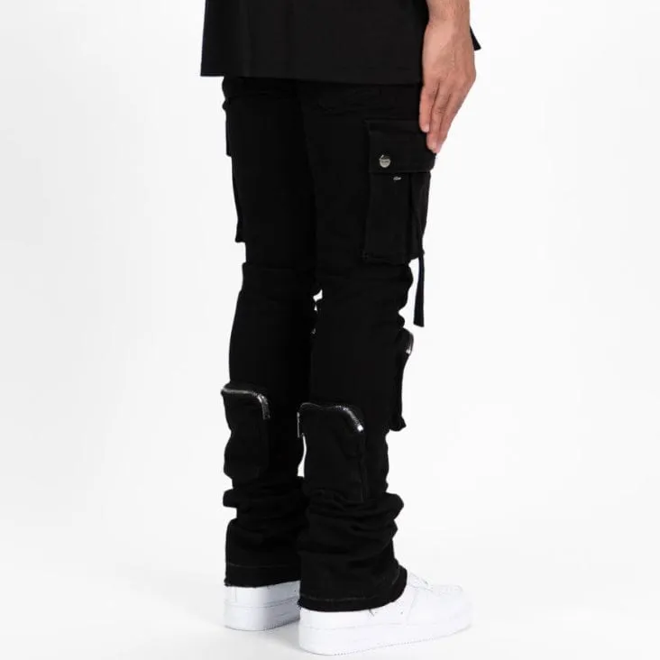 Pheelings Never Look Back Cargo Flare Stack Denim (Jet Black)