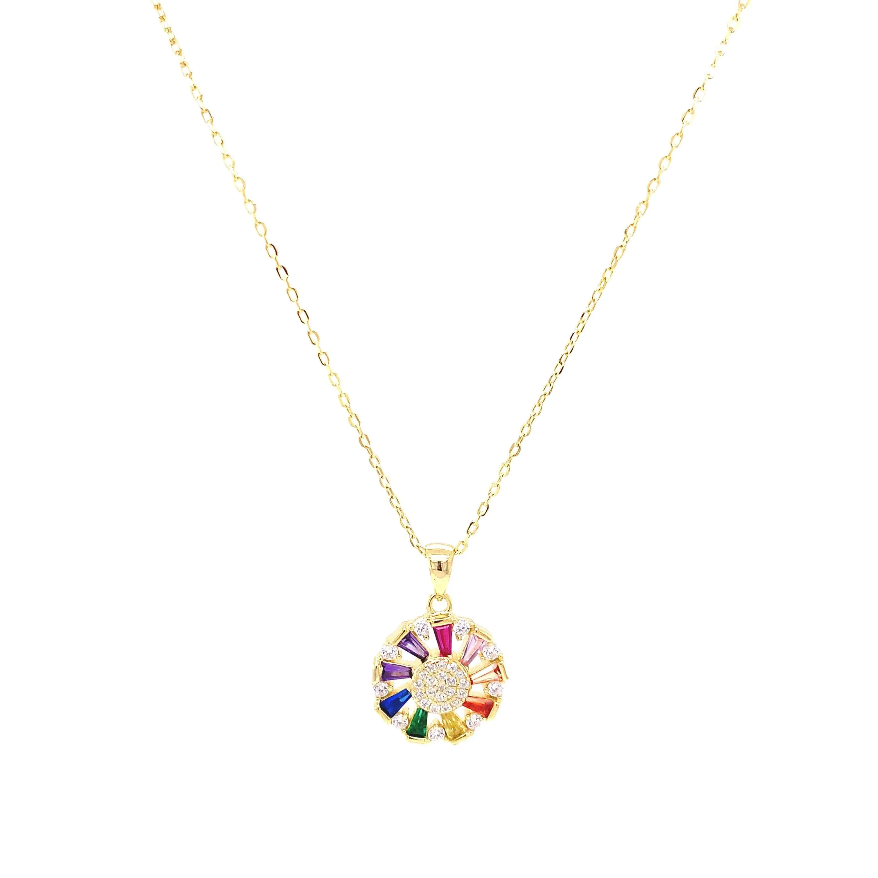 Rainbow Stone Wheel Necklace