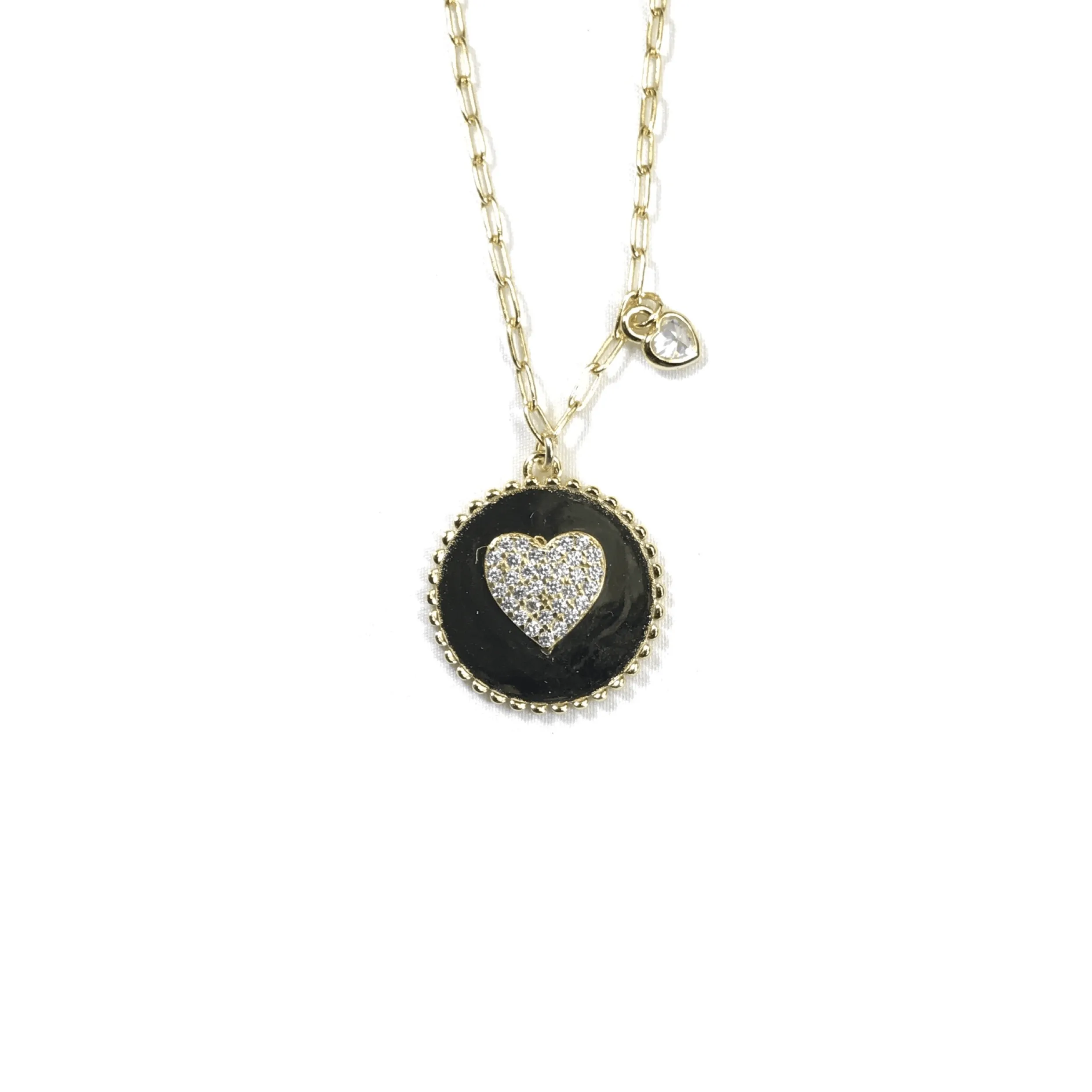 Round Pendant Necklace With Center CZ Heart