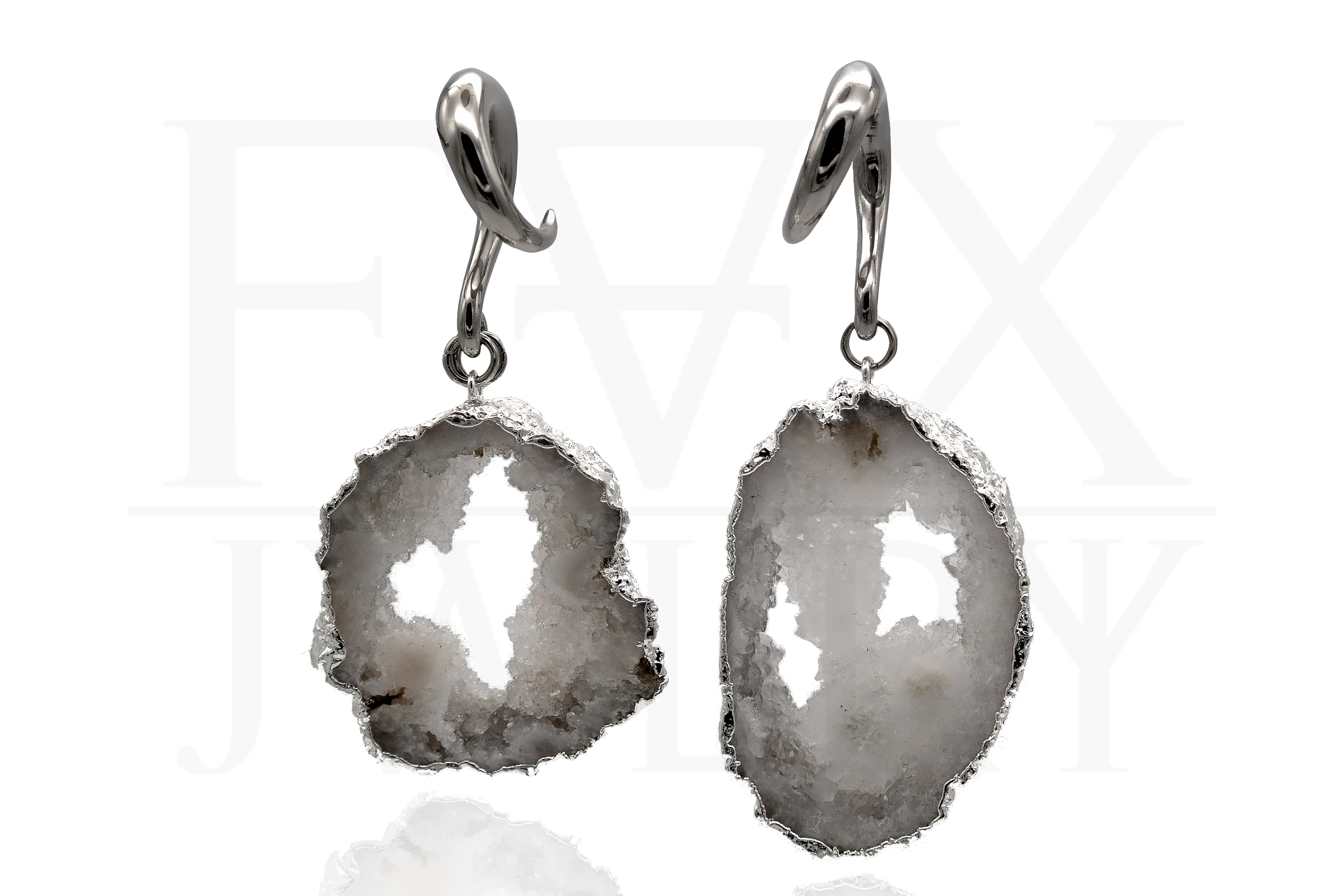 Silver Geode Ear Weights