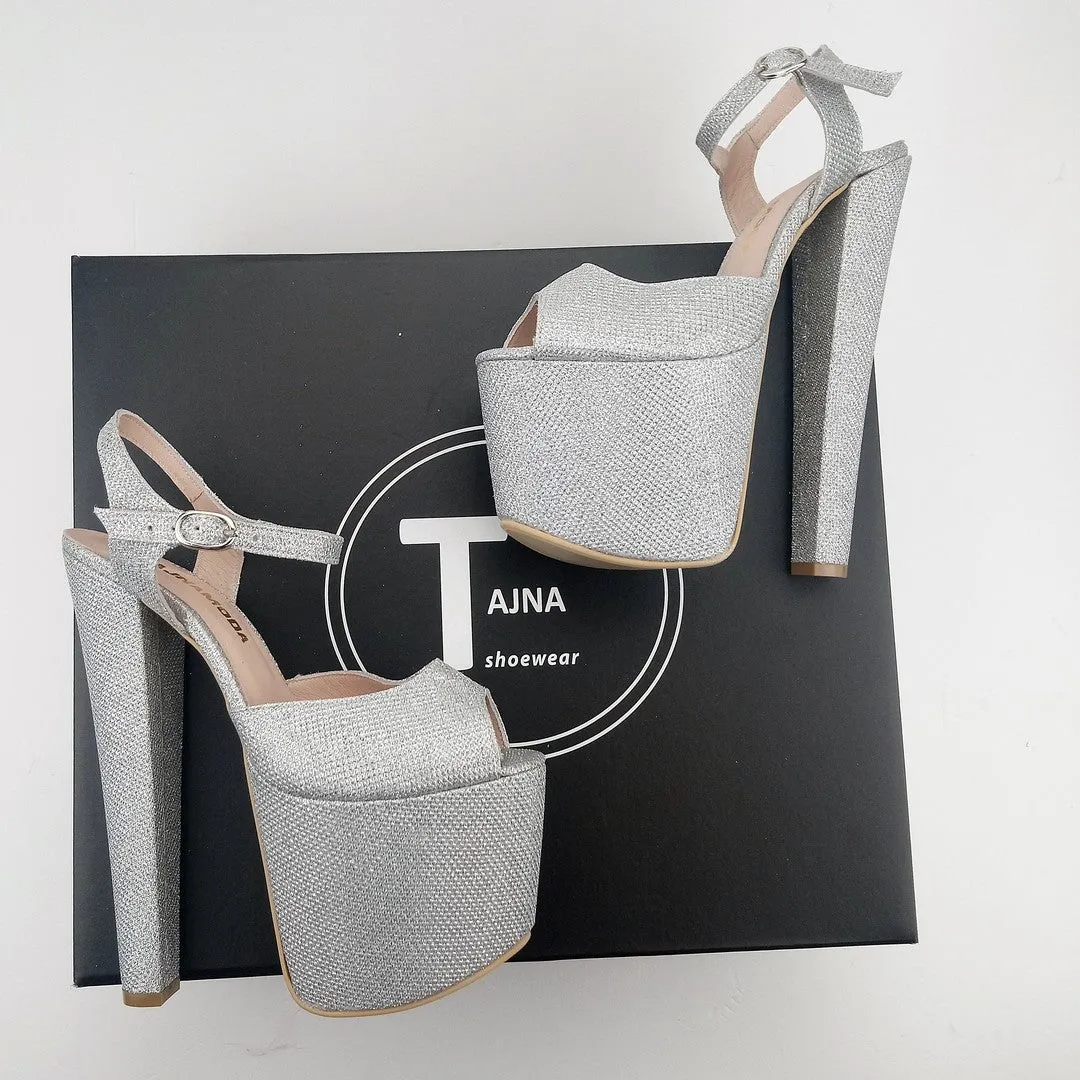 Silver Shine Ankle Strap Chunky Platform Shoes